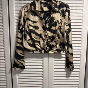 Rachel Zoe Black and Gold Animal Print Crop Top